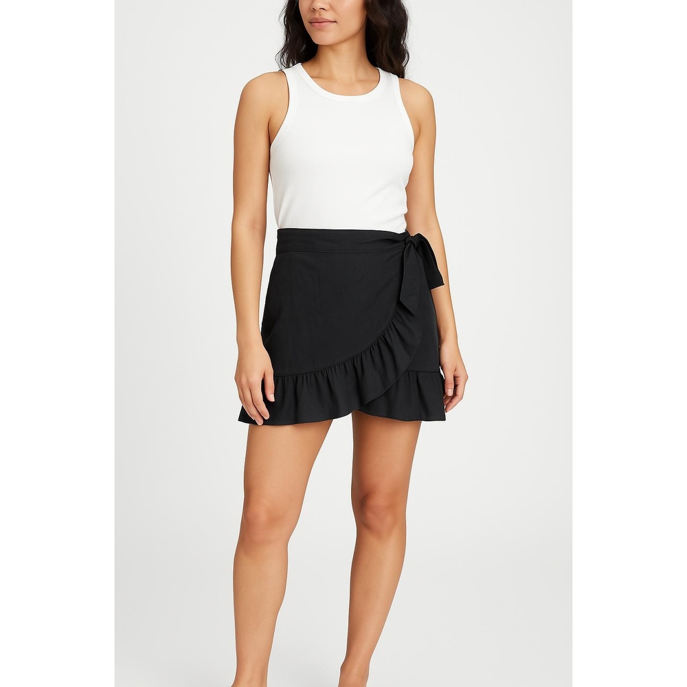 Gap Women's Black Ruffle Hem Tie Waist Wrap Mini‎ Skirt Petite Small
